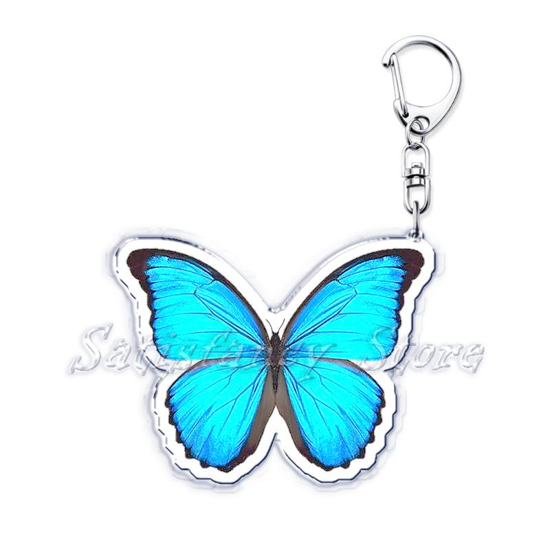 Beautiful Lavender Flower Monarch Butterfly Keychains Ring for Accessories Bag Butterflies Pendant Key Chain Jewelry Fans Gifts