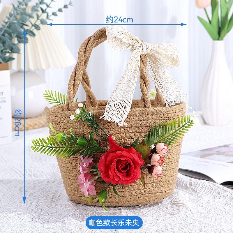 

День армии Сделай сам Ручная работа Плетеный пакет Материал Хлопковая нить Портативная плетеная сумка из соломы Подарок Разминка Тимбилдинг Dark brown(Brown Woven Bag Changle Not Enjoyable)