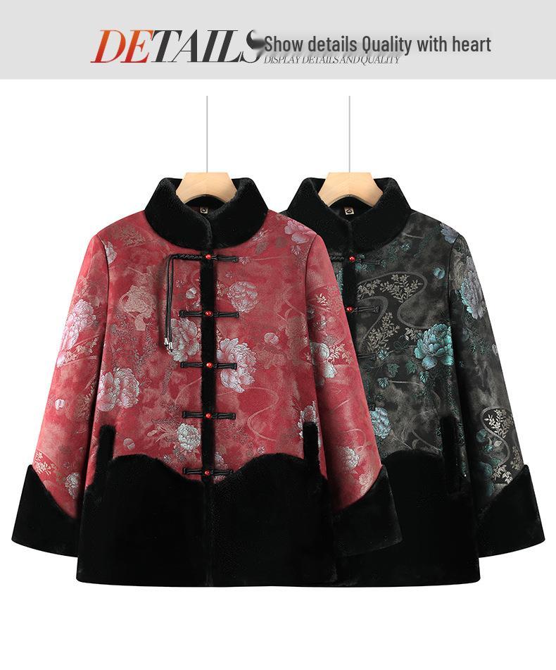 Veste d'hiver surdimensionnée en coton 200 Jin pour femmes rondes et âgées, Manteau épais doublé polaire