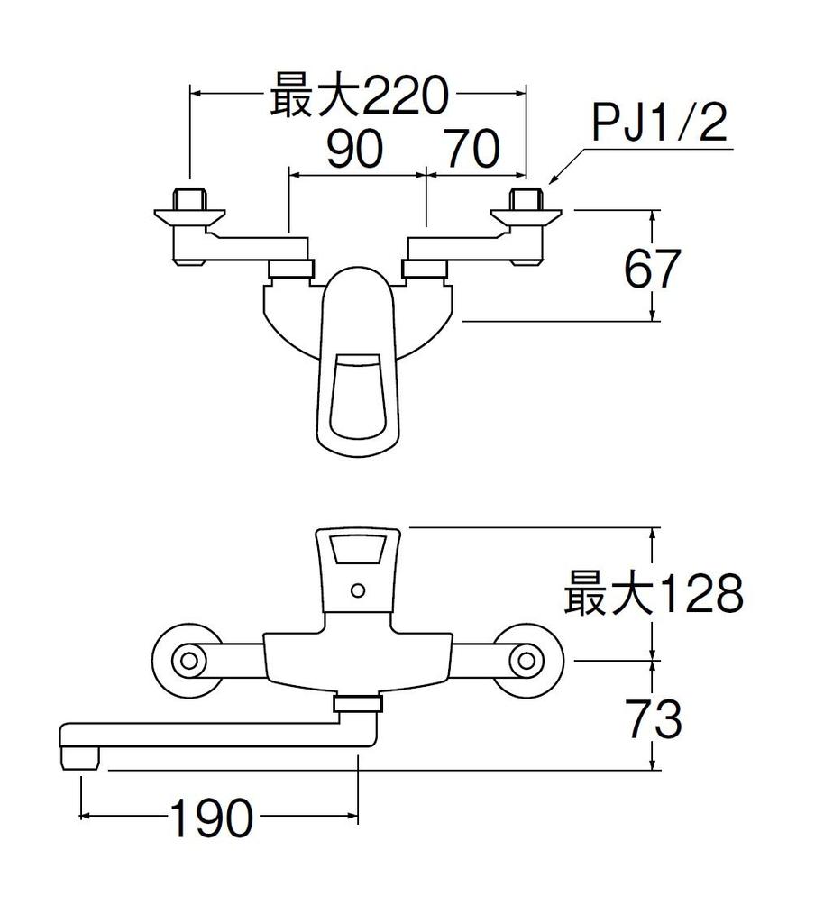 SANEI Single Mixer Tap for Kitchen Use with Water Saving Core JIS Standard Pipe Length 190mm Wall Mounted Faucet Kitchen Faucet K1712