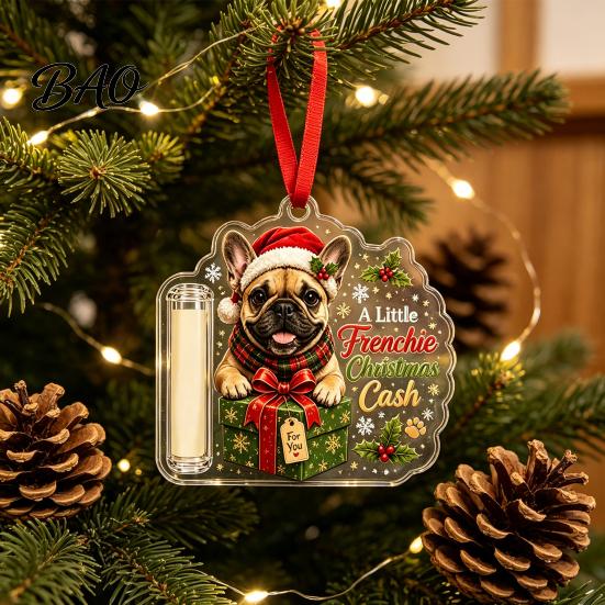 Clear Acrylic Money Clip Christmas Cash Gift Holder Ornament, Cute Dog for Kids Gift, Xmas Tree Hanging Decoration Holiday Party Supplies Box