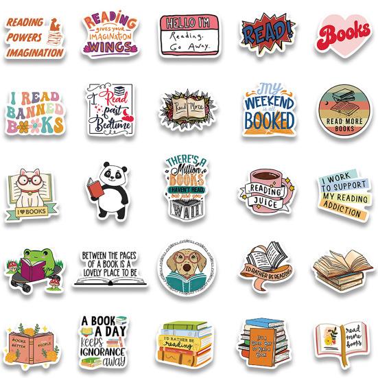 50PCS Reading Lovers Stickers Rich Different Patterns Residue-free Sunproof Adhesive Non-fading Waterproof Book Decals