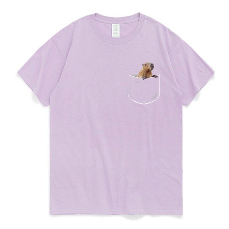 2026 Funny Pocket Capybara T Shirt Anime Graphic T Shirts Men and Women 100% Cotton Casual O-Neck Tees Oversize Streetwear T-shirt