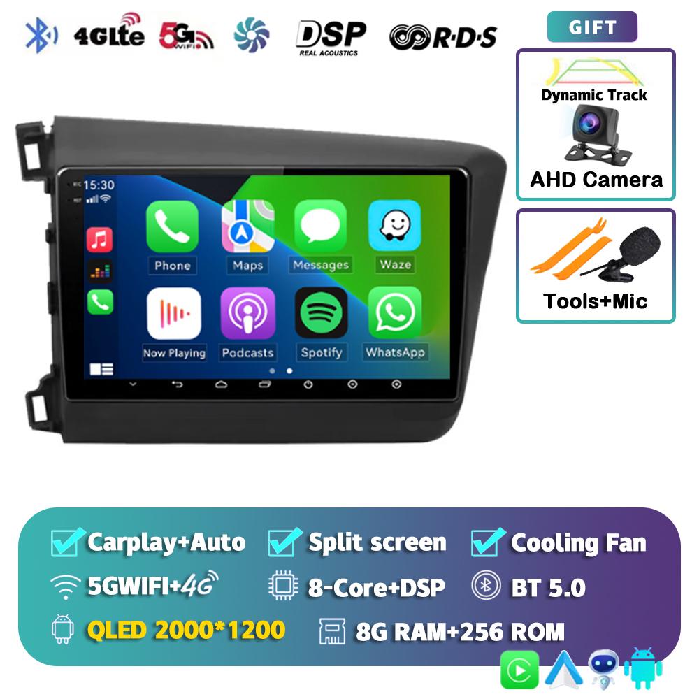 Android 14 Carplay Auto WIFI+4G Car Radio For Honda Civic 2012 2013 2014 2015 Multimedia Player Stereo GPS Head Unit No DVD 2Din