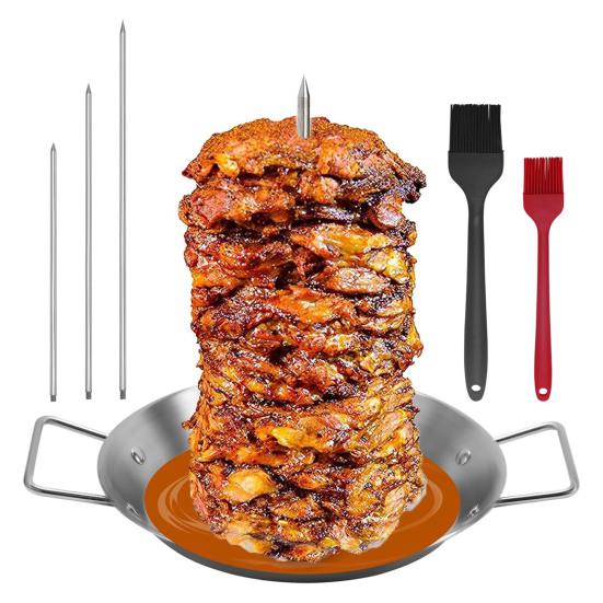 Spiedino Al Pastor Spiedo Verticale per Griglia Spiedo da 9 Pollici in Acciaio Inossidabile Supporto con 3 Spiedini Rimovibili Supporto Verticale per Spiedo Brasiliano Shawarma