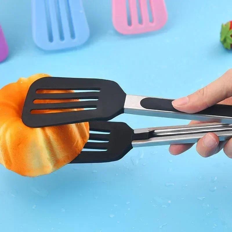 Pinze per barbecue in silicone Clip per barbecue Clip da cucina Pinze per alimenti in silicone Clip per alimenti Utensile da cucina per la casa Pala in acciaio inossidabile