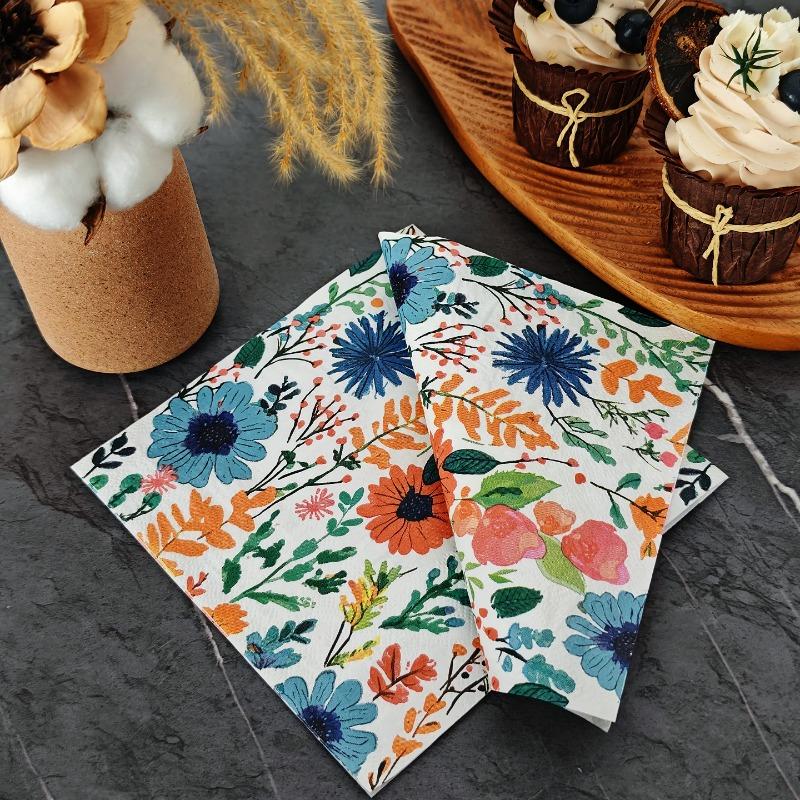 Romantic Country Napkins, 33cm 2-Ply Colorful Floral Print with Berries and Leaves for Garden Party Wedding Table Decor, 20pcs