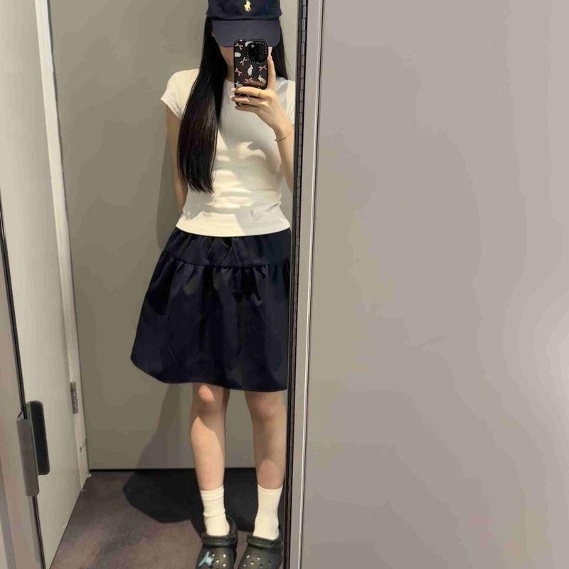 

Work Dress Short Women Small Pear-Shaped Figure Plus size Chubby Girl Skirt Pear-Shaped Figure Covering Meat A Word Short dress Navy blue M