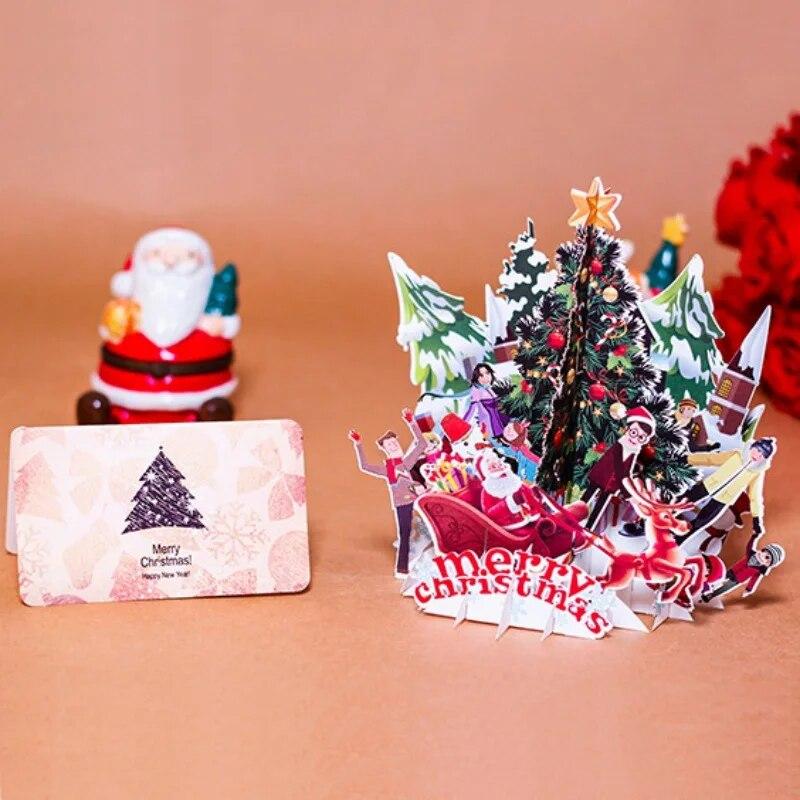 Merry Christmas 3D Popup Folding Greeting Card Unique Holiday Invitation Cards With Postcard Envelope  Greeting Card