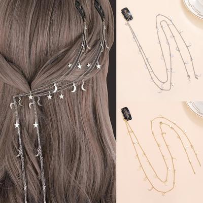2 Stück Mond Stern geflochtene Haarkette Super Fee Kopfschmuck Geeignet für Frauen und Mädchen Tägliches Haaraccessoire Geschenk