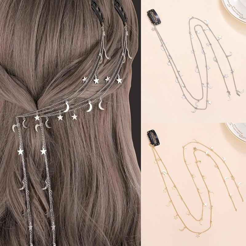 2Pcs Moon Star Braided Hair Chain Super Fairy Headdress Suitable For Women And Girls Daily Hair Accessories Gift