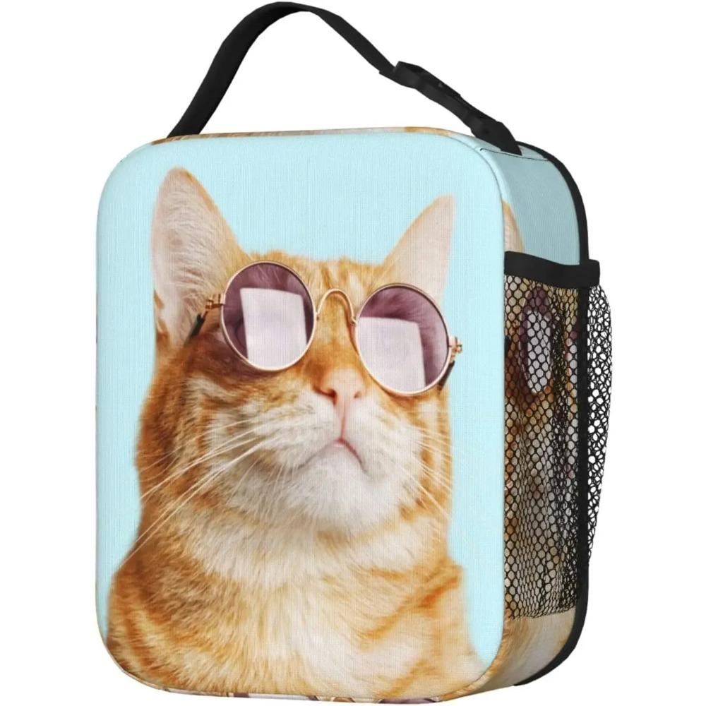 Sunglasses Cat Thermal Lunch Box Insulated Lunch Bags for Women Men Girls Boys Detachable Handle Lunch Box Meal Tote Bag