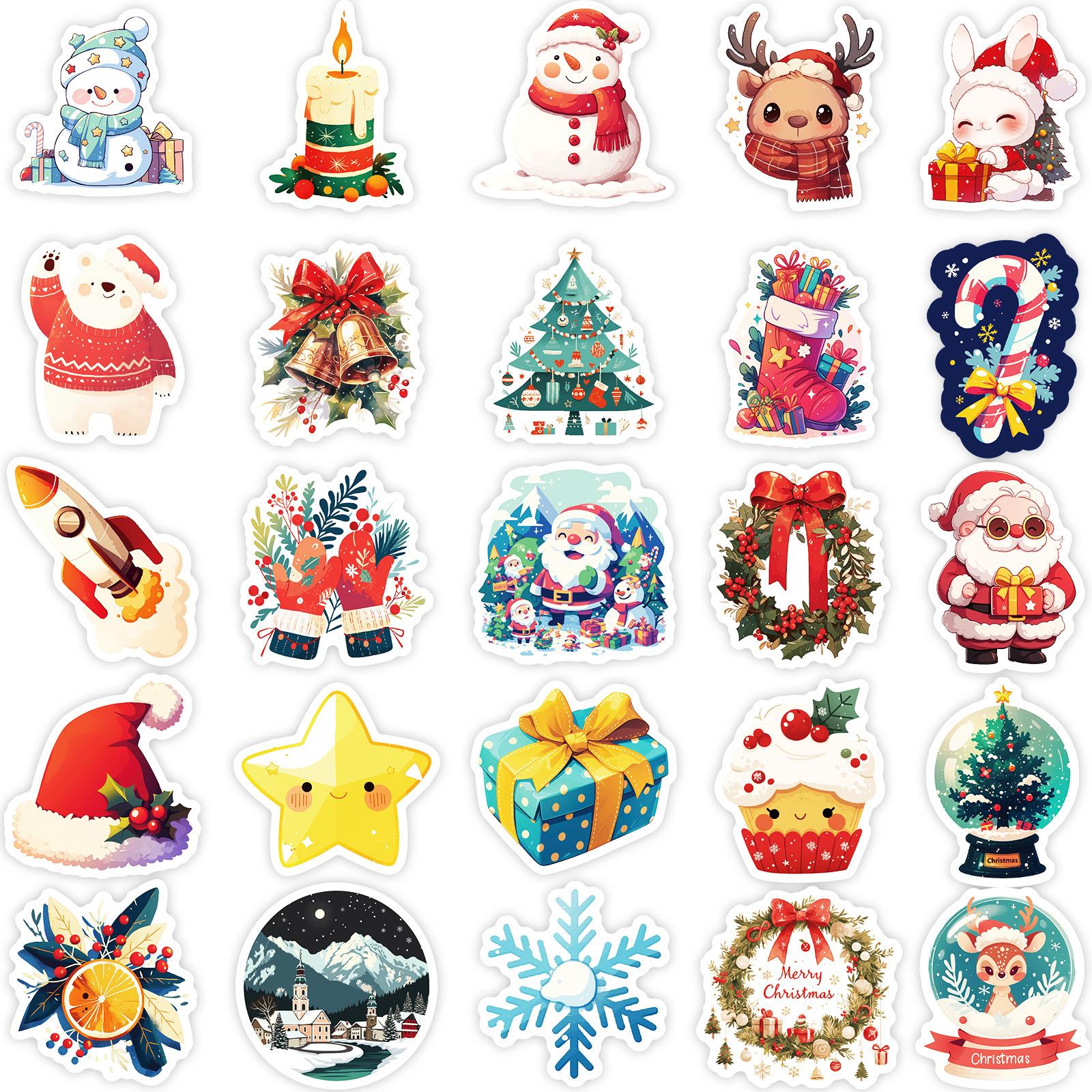 

50 наклеек на рождественскую тематику для 24-летних, красные носки, рождественская елка, элементы звезд, водонепроницаемый материал, декоративная наклейка для стакана