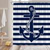 Nautical Anchor Shower Curtain Blue Anchor Navy Blue White Stripes Nautical Theme Ocean Lovers Modern Fabric Bathroom Decor Curtains with Hooks 70W