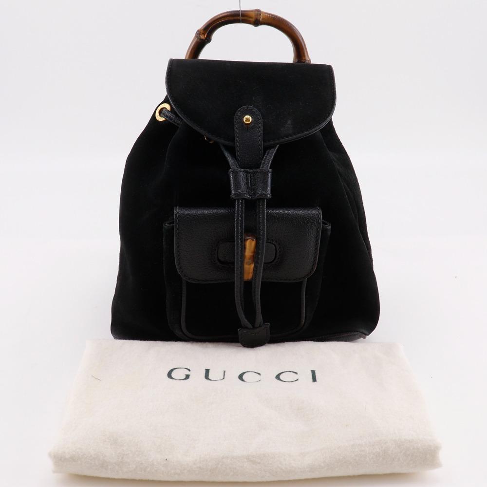 GUCCI Bamboo Backpack Daypack Old Gucci black Suede Women Used