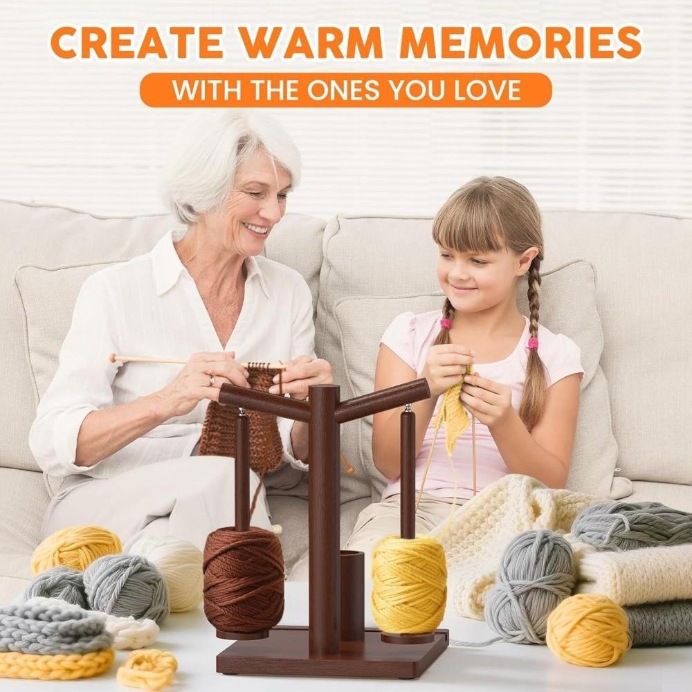 Spinning Knitting Tools Wooden Yarn Holder Magnetic Thread Spool with Phone Holder Wool Ball Winder with 2 Axles