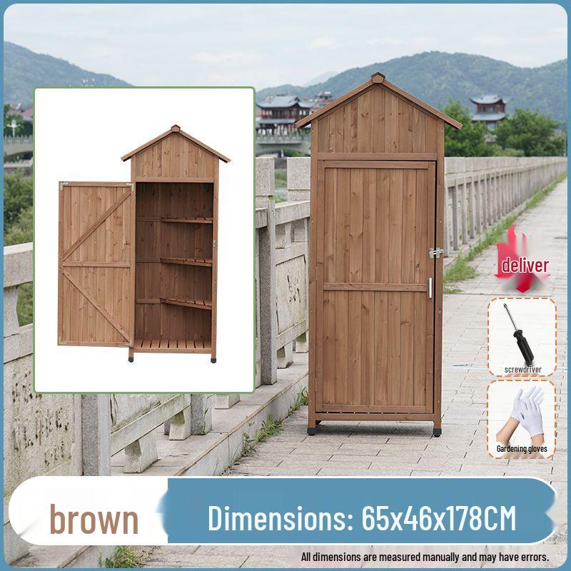Waterproof Outdoor Wooden Storage Cabinet for Garden Tools - Anti-Corrosion and Sun Protection, Ideal for Courtyard and Balcony Use.
