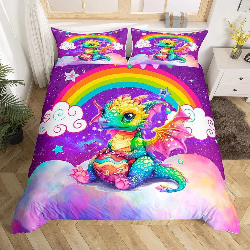 Galaxy Dragon Duvet Cover Sets For Kids Boys Girls Queen Lightweight Quilt Covers Starry Sky Jungle Animals Dragon Bedding Set