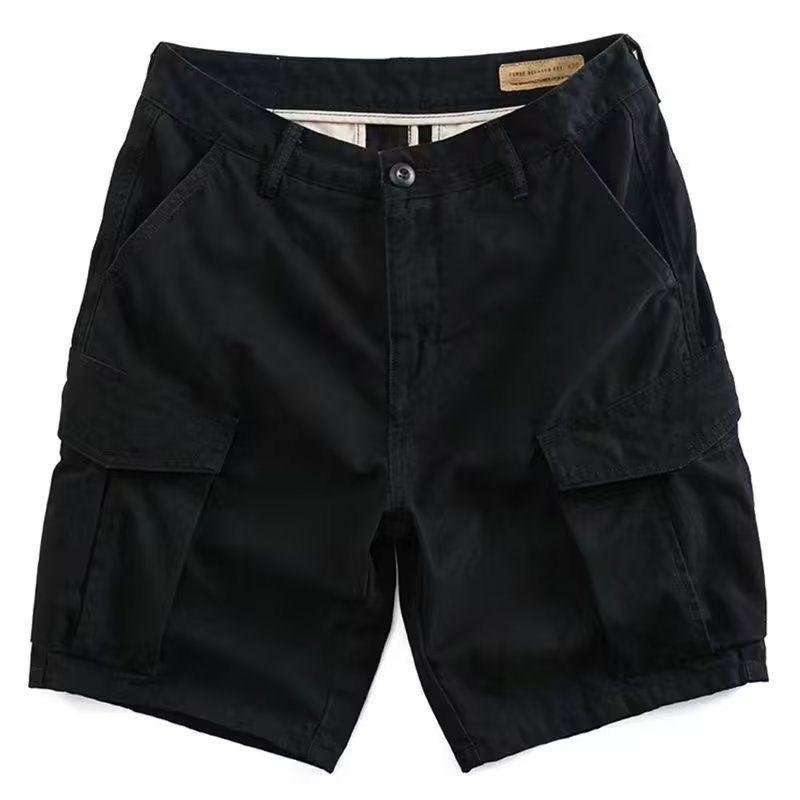 Men Black Multi-Pocket Cargo Shorts Casual Workwear Outdoor Utility Shorts S чёрный