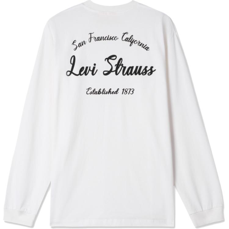 Levis Logo Print Simple Fashion Ribbed Crew Neck Long Sleeve Sweatshirt Men Sweatshirt White 002HD-0000