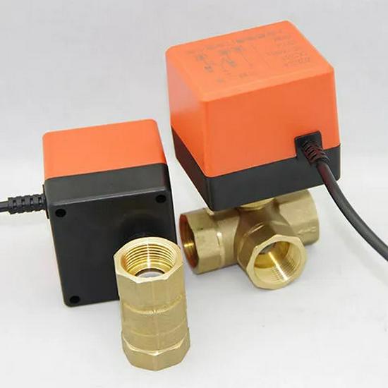 Electric Copper Ball Valve, Two/Three-Way Control, for 220V, 12V, 24V Systems - Ideal for AC, Fan Coil, Solar Applications, 4-Point Connection