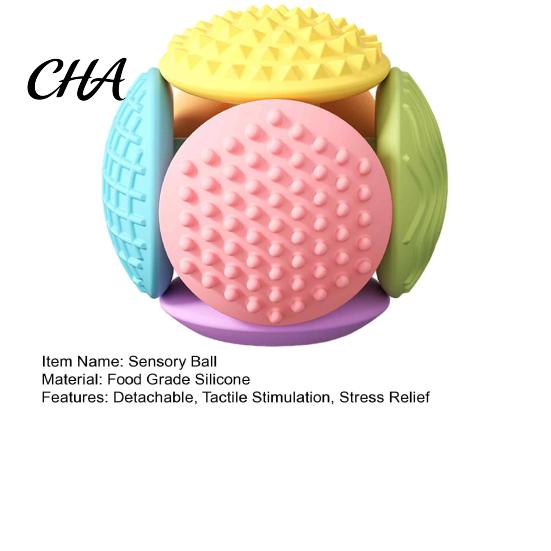 Infant Grasping Training Ball Detachable Silicone Sensory Toy, Grip Mini Textured for Babies, Tactile Stimulation Stress Relief Colorful Toy