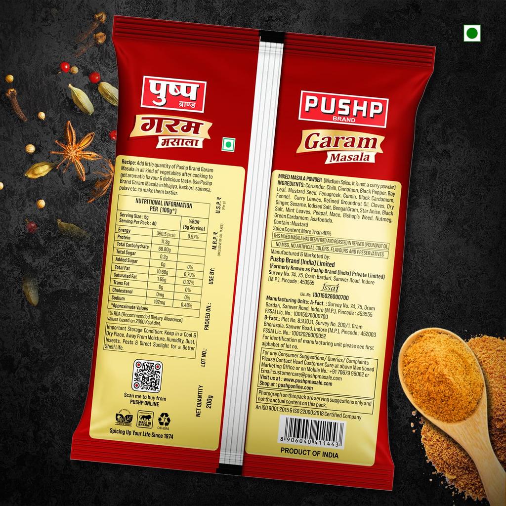 Pushp Brand Garam Masala Powder 200g Pack of 1 Authentic Indian Spice Blend for Rich Aroma and Flavorful Daily Cooking