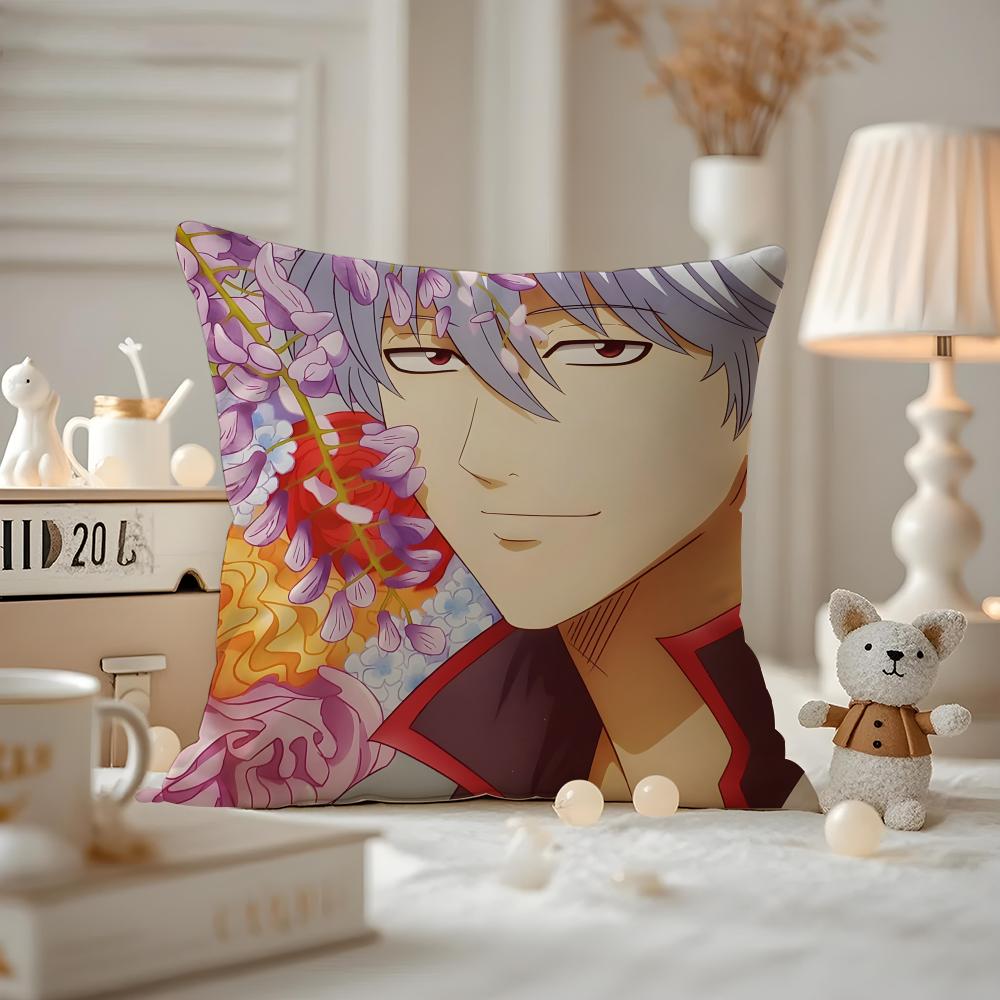 Anime GGINTAMA Cushion Cover Antidustmite Pillowcase Invisible zipper silky short plush Sofa cushion cover