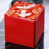 J-kitchens Lacquerware Jubako Box, 3 Tiers, 7.5 Inch, Deep, Red Temari Crane Design, 22cm, Resin, Made In Japan