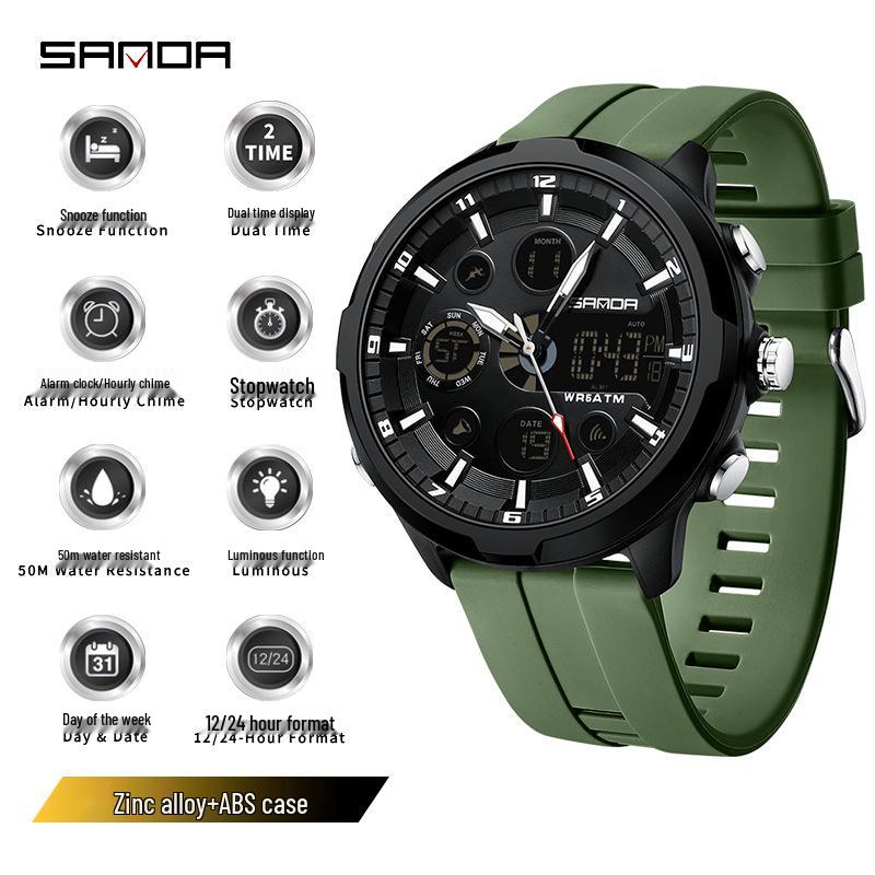 Sanda Electronic Sports Watch: Luminous, Waterproof, with Timer, Alarm, and Large Dial for Students and Men