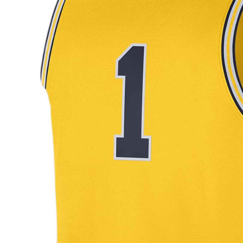 Jordan College Replica Michigan Letter Number Print Comfortable Breathable V-Neck Basketball Jersey Men Jersey Yellow CD3151-728