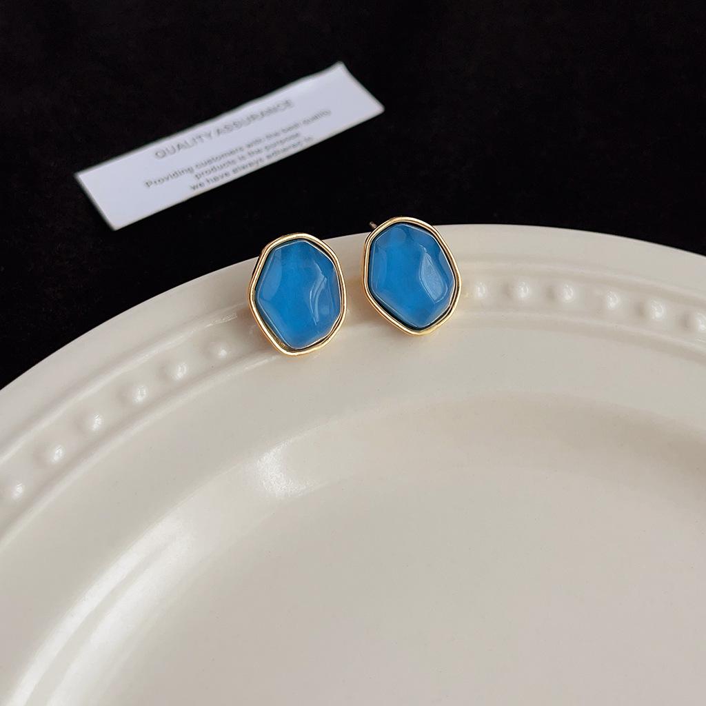 Maillard Coffee Color Amber Earrings Women's Autumn and Winter High-end Commuter Style Earrings Light Luxury Niche Design Earrings