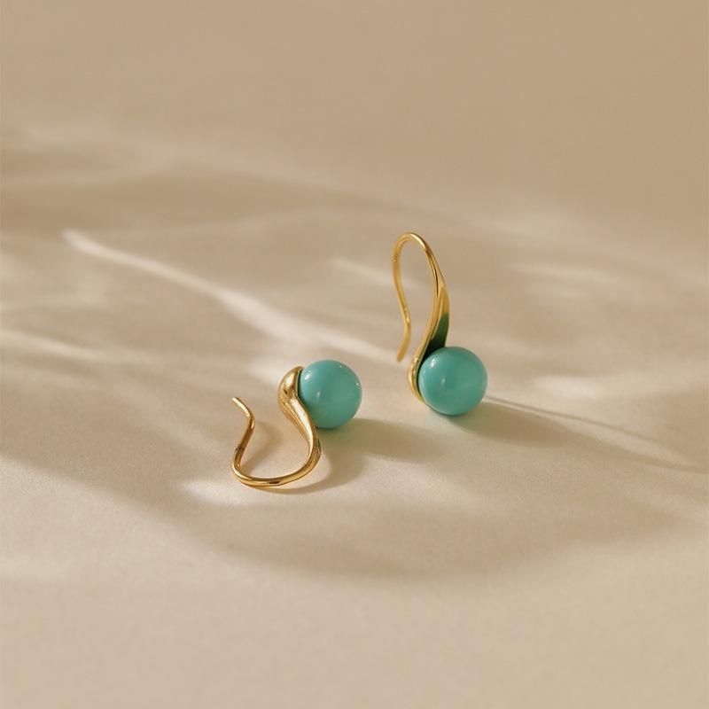 Gold Plated Matte Red Bead Drop Hook Earrings