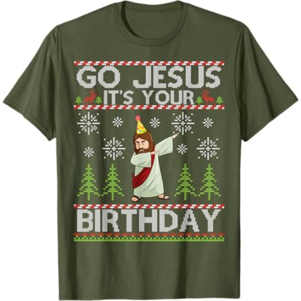 Dabbing Go Jesus Es Ist Dein Geburtstag Frohe Weihnachten Tag T-Shirt Herren Kleidung Papa Ehemann Weihnachten Kostüm Geschenke Lustiger Spruch T-Shirt