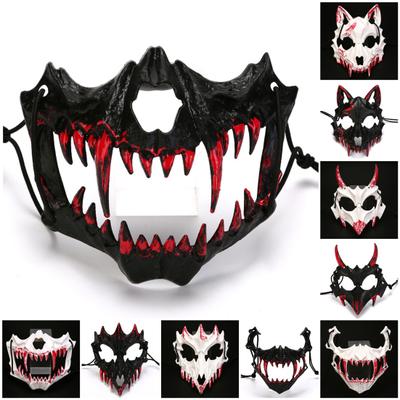 Half Face Mask Horror Halloween Costume Props Animal Skeleton Blood Mask with Elastic Straps for Halloween Cosplay Carnivals Masquerades