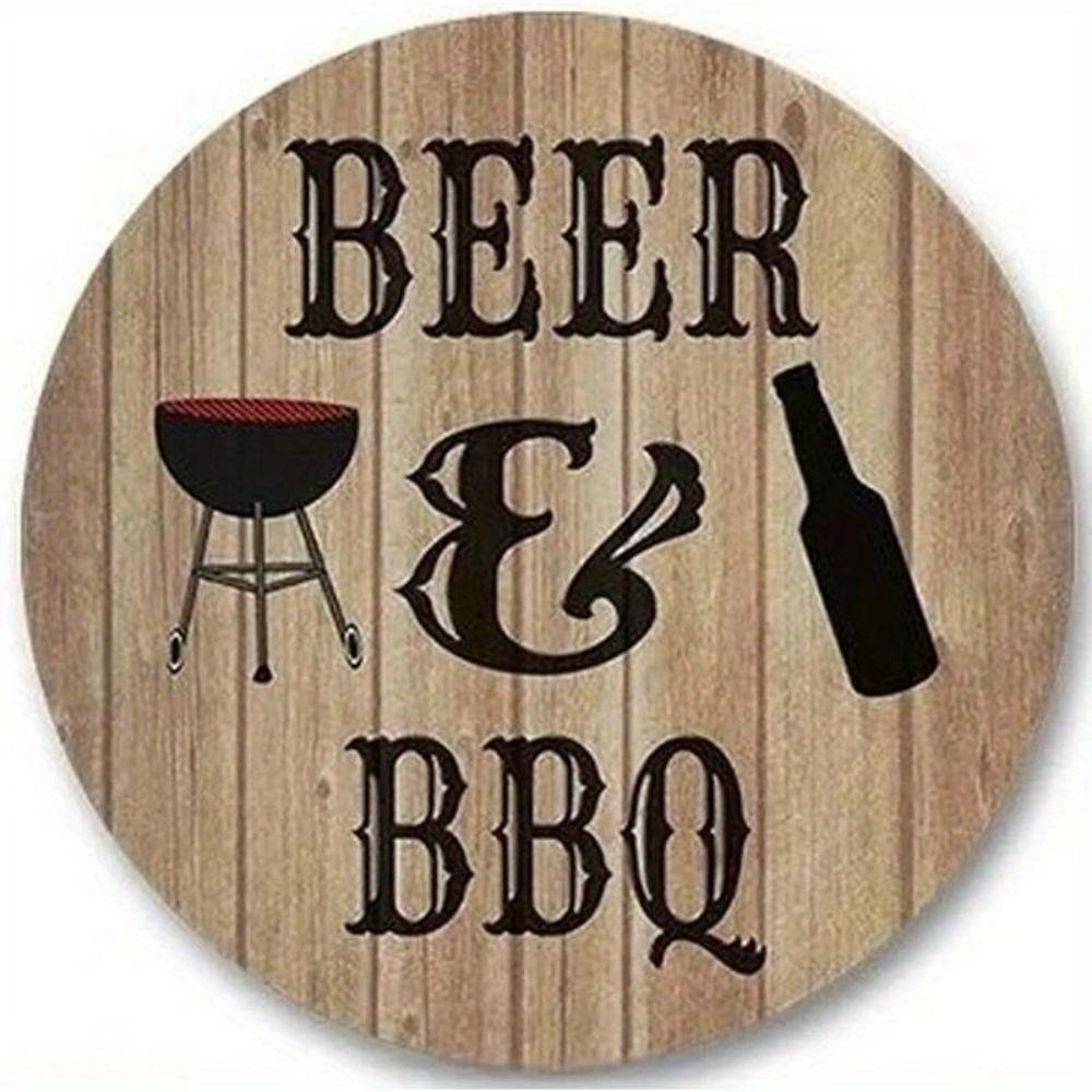 Metal Poster Round BBQ Beer Outdoor Wall Art Decor