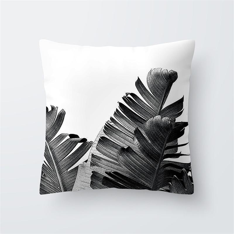 Black and White Tropical Plant Leaf Print Pattern Cushion Cover Home Living Room Sofa Decorative Pillow Pillow Cover 45x45cm