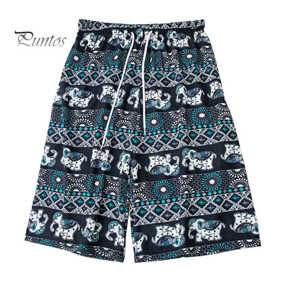 Women Summer Shorts Thiland Elephant Print Drawstring Elastic Waist Loose Soft Breathable Vacation Beach Travel Knee Length Shorts Homewear Pajamas