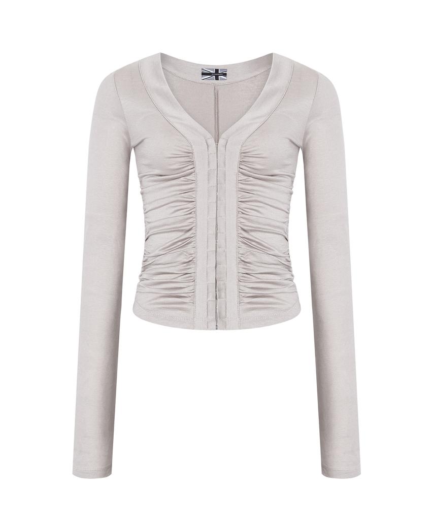 Peullijeunopallou Candela Hooked Shirring Long Sleeve Top (Mocha Gray)