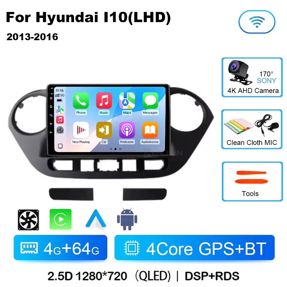 Android 14 For Hyundai I10 2 2013 -2018 LHD 2K QLED Stereo Car Radio Multimedia Video Player GPS CarPlay Auto 4G+WIFI Navigation