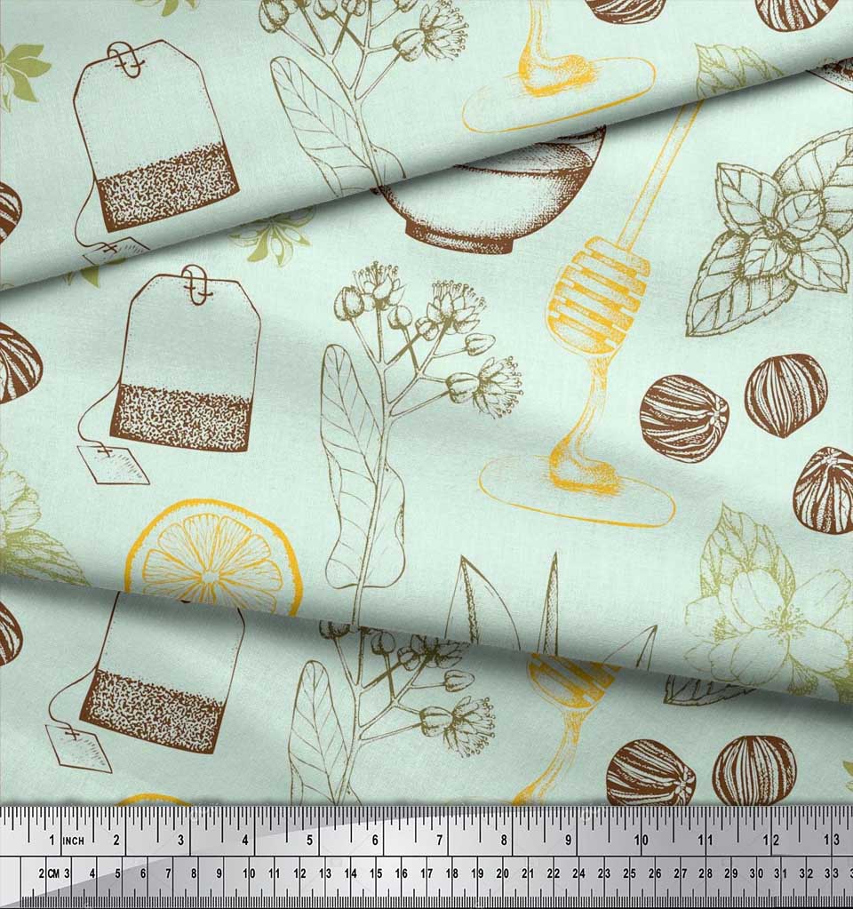 Soimoi Ceașă de ceai din țesătură creponată albastră | Anason stelat și felie de lămâie, imprimeuri de țesături vegetale la oarde, 42 inch