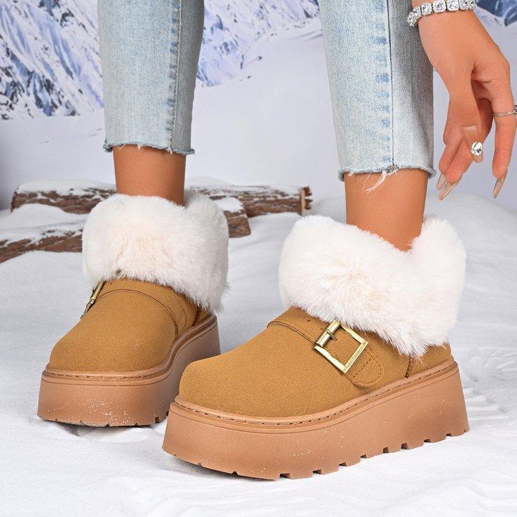 Damskie Duże Rozmiary Miękka Podeszwa Futrzany Kołnierz Zimowe Ciepłe Futrzane Jedne Śniegowce Pikowane Wyściełane Botki Kostki Antypoślizgowe Turystyczne Codzienne Sportowe Bawełniane Buty
