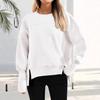 Women's Casual Crew Neck Sweatshirt Long Sleeve Side Split Solid Color Spring Autumn and Winter Pullover Hoodie Sweatshirt Sports On