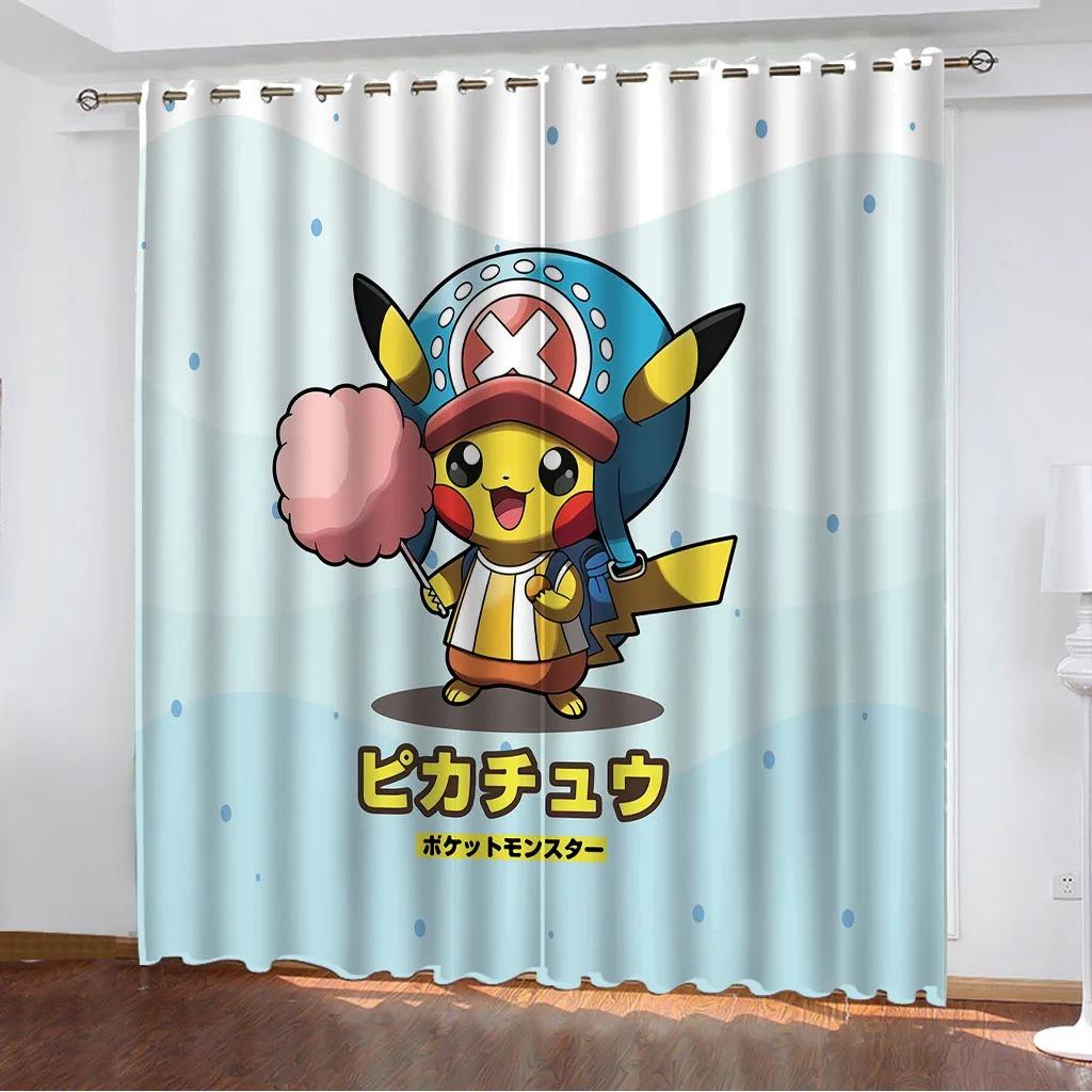 

Аниме Пикачу Высокая Светонепроницаемость Шторы 2 штуки 220x215 см гостиная спальня украшение мультяшные шторы на заказ 140x160cm