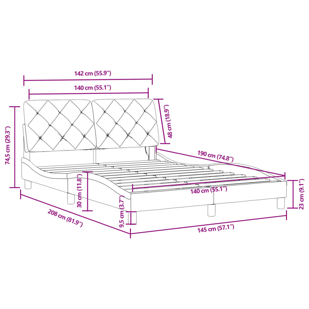 Bed Frame with LED Lights without Mattress Black 140x190 cm Velvet