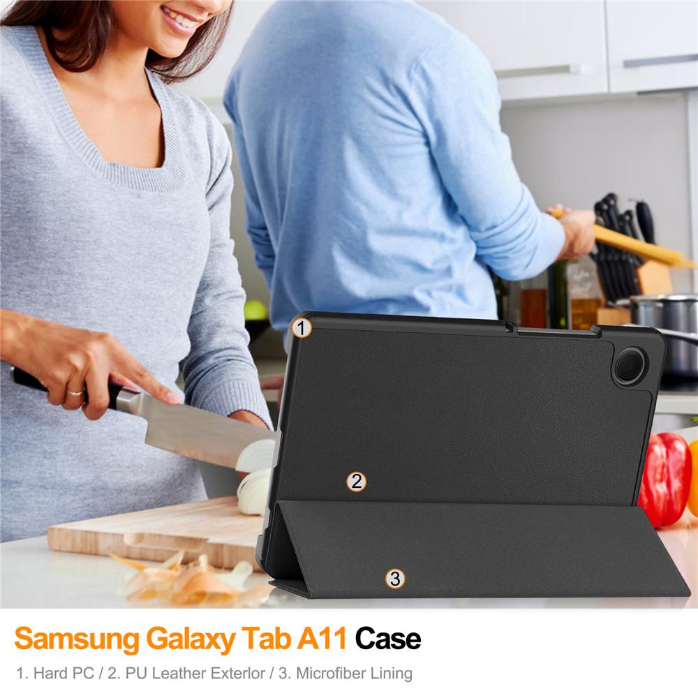 Étui Pour Samsung Galaxy Tab A11 8.7 pouces Étui Cuir PU Support Tri-pliage Housse Arrière Tablette SM-X130 SM-X133 X135N/G Housse