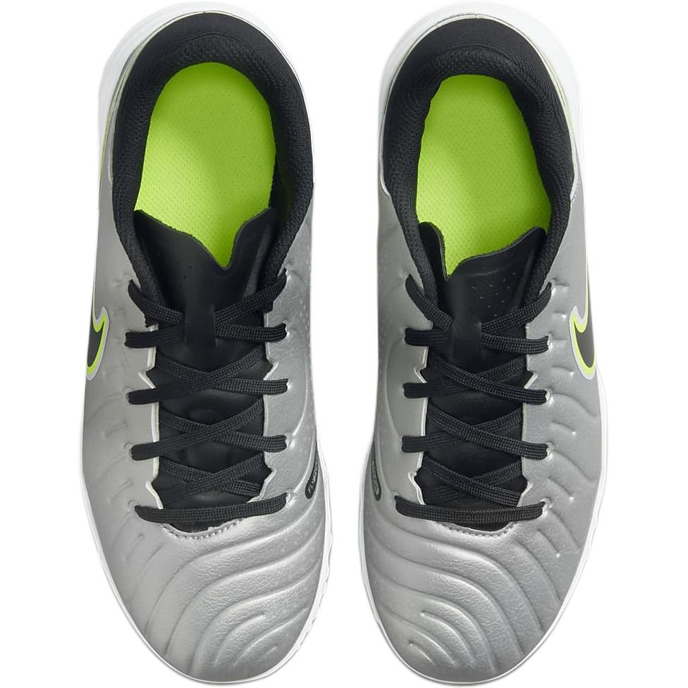 Nike Jr. Tiempo Legend 10 Academy TF Metallic Silver Volt Black Soccer Shoes DV4351-001