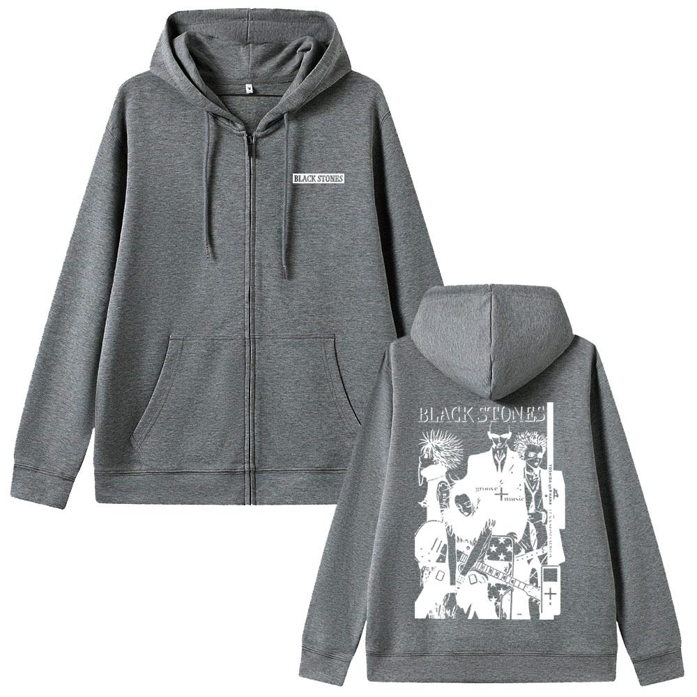2025 Anime Printed Zipper Hoodie Black Stone Zipper Jacket Men's and Women's Manga Casual Long Sleeve Zipper Sweatshirt Street Wear