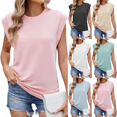 Women's Fashion Solid Color Round Neck Loose Short Sleeved Pullover T-shirt Top