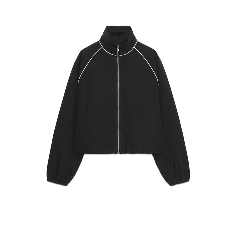 

Fall New Women s Clothing Contrast Color Trim Long Sleeves Stand Collar Zipper Nylon Puffy Jacket Outwear 2949229 Black L